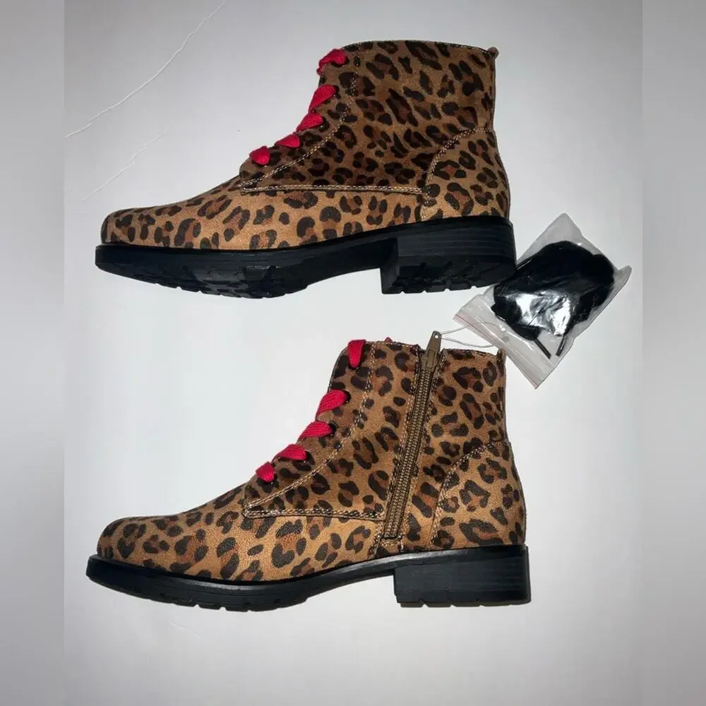 Sophie 17 Girl Leopardess Tan Leopard Print Red with extra shoestrings Size 5